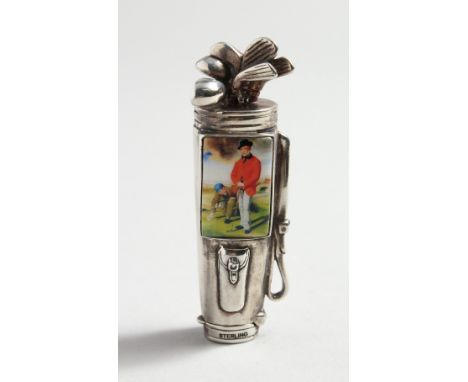 A SILVER AND ENAMEL NOVELTY ST ANDREWS GOLF BAG.