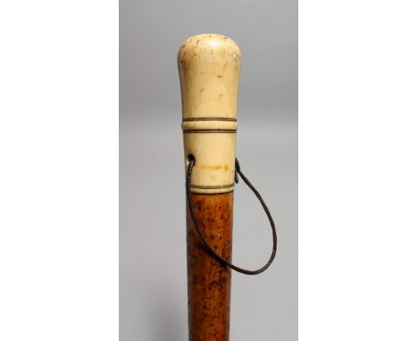 A GEORGIAN IVORY HANDLED WALKING STICK. 36ins long.