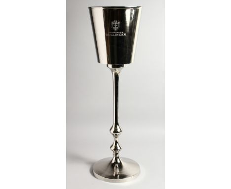 A SILVER PLATE BOLLINGER COOLER ON STAND.