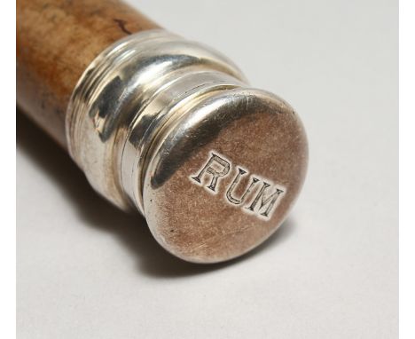 A SILVER TOP WALKING CANE, engraved with rams. 36ins long.