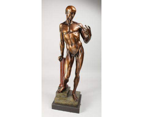 FRANZ VON STUCK A BRONZE FIGURE OF A FLAYED MAN, Possibly Saint Bartholomew. Signed, No. 7/20, on a marble base. 27ins high.