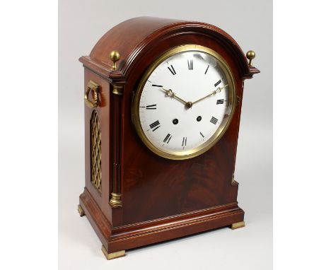 A GEORGE III DESIGN MAHOGANY MANTLE CLOCK, Early / Mid 20th Century, with eight-day French movement striking on a gong, signe