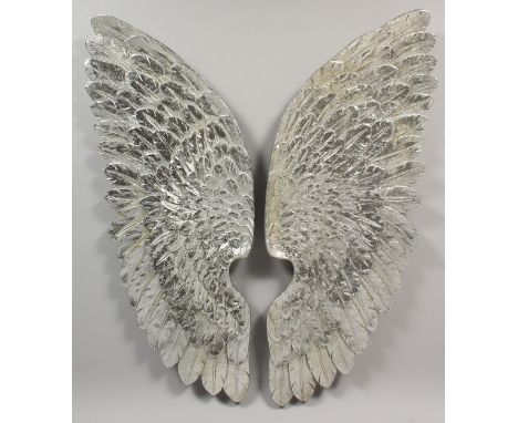 A PAIR OF SILVER ANGEL WINGS. 27ins long.