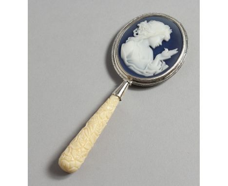 A SILVER CAMEO HAND MIRROR.