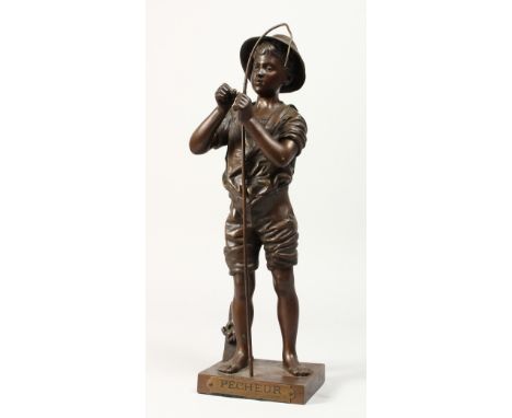 ADOLPHE JEAN LAVERGNE (ACTIVE 1863-1928) A BRONZE BOY with a fishing rod "PECHEUR". Signed. 15.5ins high.