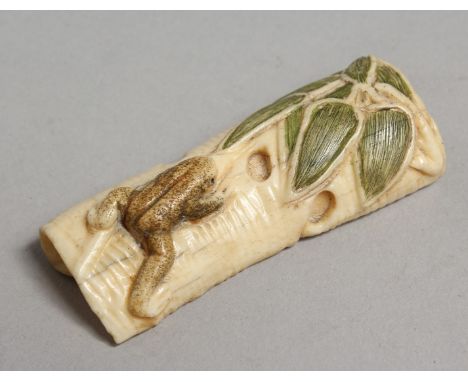 A CARVED BONE NETSUKE, Frog. 2.25ins.