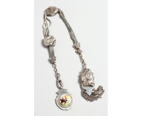 A SILVER HORSE ALBERT AND FOB.