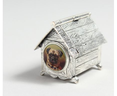 AN .800 DOGHOUSE VESTA with enamel of a pug.