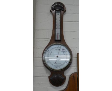 An Edwardian banjo barometer in oak case 