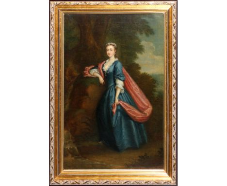 ATTRIB. TO CHARLES PHILIPS [1708-1747], OIL ON CANVAS, H 19 1/4" W 12 1/2", PORTRAIT OF A LADY: Attributed to Charles Philips