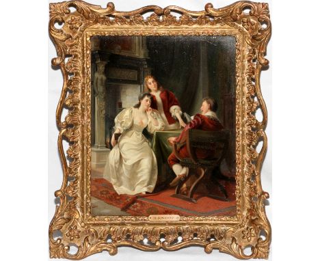 AUGUST HERMANN KNOOP [GERMAN, 1856-1919], OIL ON WOOD PANEL, 1895, H 11 1/2" W 9 1/2", INTERIOR SCENE: Signed and dated 1895 