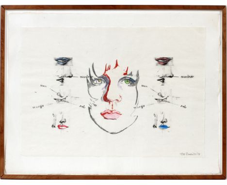 LARRY RIVERS [AMERICAN 1923-2002], LITHOGRAPH, 25" X 33", 'DIANE RAISED IV' [POLISH VOCABULARY]: Nine color lithograph on oka