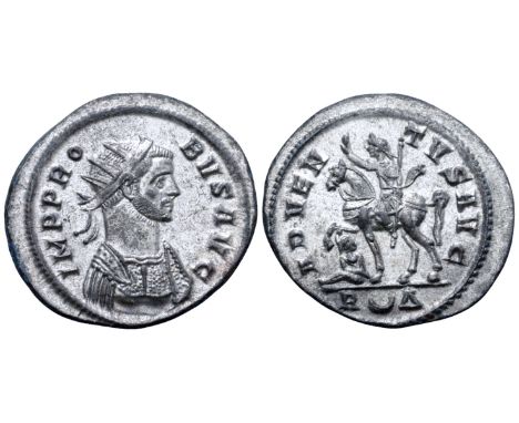 "Probus BI Radiate. Rome, AD 279. IMP PROBVS AVG, radiate and cuirassed bust right / ADVENTVS AVG, emperor on horseback left,