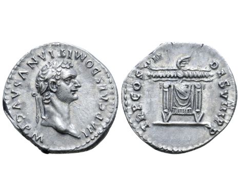 "Domitian AR Denarius. Rome, AD 81. IMP CAES DOMITIANVS AVG P M, laureate head right / TR P COS VII DES VIII P P, draped thro