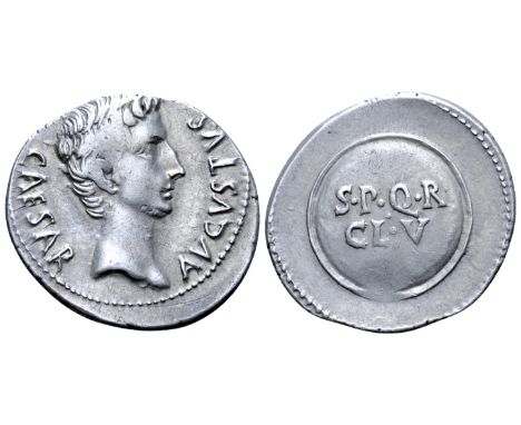 "Augustus AR Denarius. Uncertain Spanish mint (Colonia Caesaraugusta?), 19-18 BC. CAESAR AVGVSTVS, bare head right / S•P•Q•R 