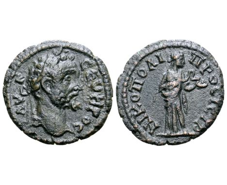 "Septimius Severus Æ18 of Nicopolis ad Istrum, Moesia Inferior. AD 193-211. AV K CEVHPOC, laureate head right / NIKOΠOΛI ΠΡOC