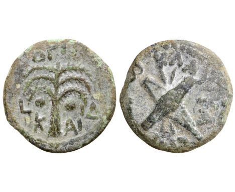 "Judaea, Procurators. Antonius Felix Æ Prutah. Struck under Claudius I in Jerusalem, in the names of Nero Claudius Caesar and