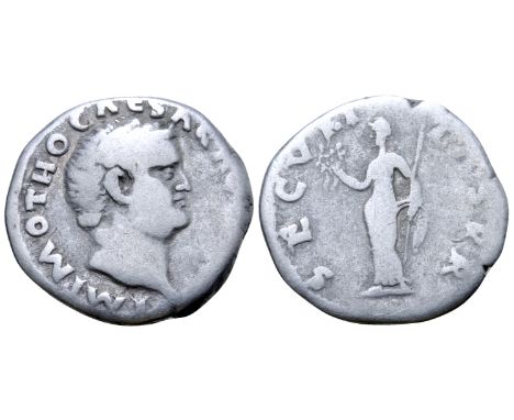 "Otho AR Denarius. Rome, 15 January - mid-April AD 69. IMP OTHO CAESAR AVG TR P, bare head right / SECVRITAS P R, Securitas, 