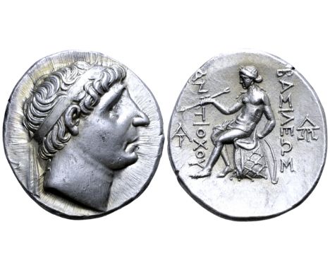 "Seleukid Empire, Antiochos I Soter AR Tetradrachm. Seleukeia on the Tigris, circa 281-261 BC. Diademed head right / Apollo D