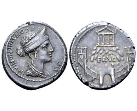 "C. Considius Nonianus AR Denarius. Rome, 57 BC. Laureate and diademed bust of Venus right; C•CONSIDI•NONIANI downwards behin