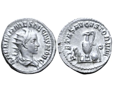 "Herennius Etruscus, as Caesar, AR Antoninianus. Rome, AD 250-251. Q HER ETR MES DECIVS NOB C, radiate and draped bust right 