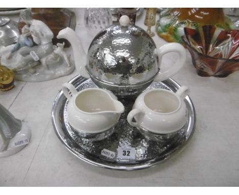 CHROME DECO FOUR PIECE TEA SET