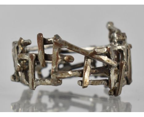 An Unusual Brutalist, Cut Steel, Hinged Bangle Formed From Steel Rods, Somewhat Rusted in Places, Unmarked, 60x48mm 