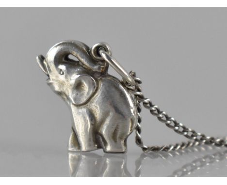 Georg Jensen: Elephant Pendant/Charm with Trunk in Salute, Signed to Back, 22mm Drop including Bale Stamped '925S 3',  on Sil