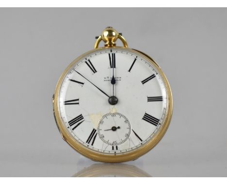 A Victorian 18ct Gold Pocket Watch by William Brown, White Enamel Dial with Roman Numerals and Blue Hands, Subsidiary Seconds