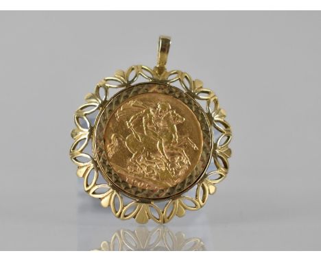 An Edward VII Sovereign, Dated 1907, Mounted in a Pierced 9ct Gold Framed Pendant Marked for S&amp;K, 12.8gms, Hallmark Rubbe