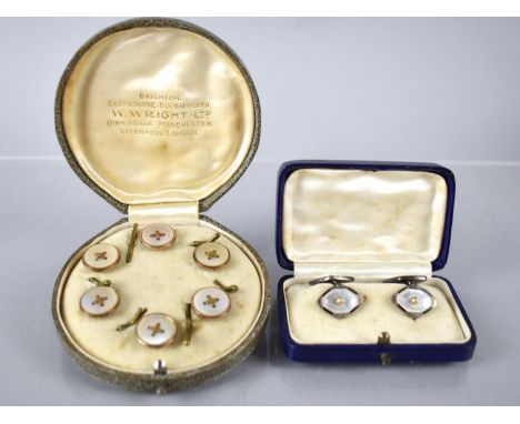 A Set of Silver, Mother of Pearl, Black Enamel and Faux Pearl Cased Gents Cufflinks, Stamped 935, together with a Boxed Set o