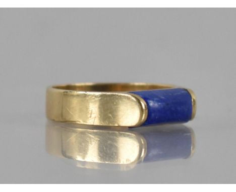 A 9ct Gold and Lapis Lazuli Ring having Domed Rectangular Lapis Panel Measuring 8mm Wide at Top Point and with a Height of 4m