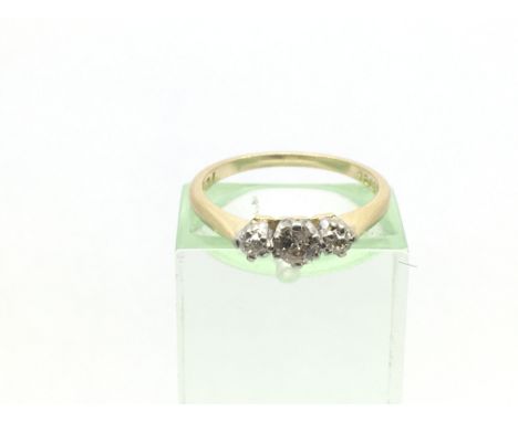 An 18ct gold three stone diamond ring, approx.15ct, approx 2g and approx size J-K.