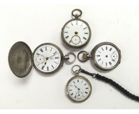 Four silver cased pocket watches.