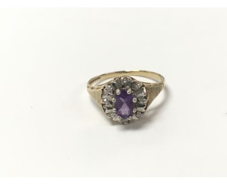 A 9 carat amethyst and diamond cluster ring, approximate ring size M - NO RESERVE