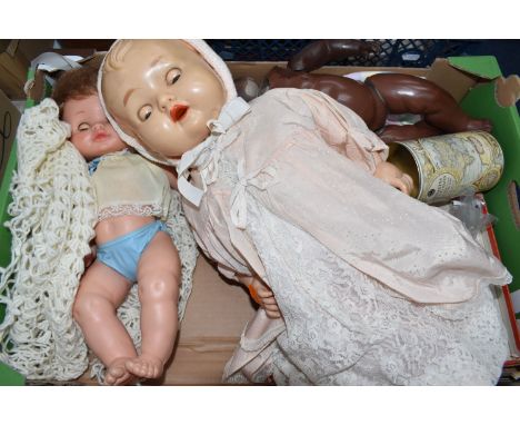 ONE BOX OF VINTAGE DOLLS AND TOYS to include three vintage dolls to include a black Armand Marseille doll marked 'AM Germany 