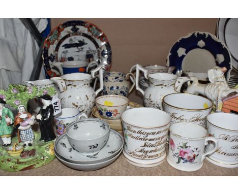 A COLLECTION OF 18TH AND 19TH CENTURY ENGLISH PORCELAIN, comprising an early 19th century Staffordshire pearlware 'Tithe Pig 