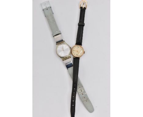 TWO LADIES WRISTWATCHES, to include a 9ct gold 'Uno' manual wind watch, silvered dial with quarter Arabic numerals and remain