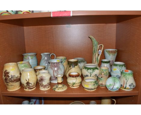 A LARGE COLLECTION OF HANDPAINTED SCENIC RADFORD ITEMS to include a vase with a painted Windsor Castle scene, a small vase wi