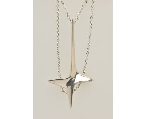 A SILVER 'IVAN TARRATT' PENDANT DESIGNED BY ERNEST A. BLYTH, of modernist cross design, suspended from a belcher link chain, 