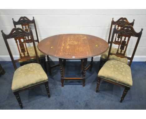 A 20TH CENTURY OAK BARLEY TWIST GATE LEG TABLE, open width 121cm x closed width 54cm x depth 92cm x height 73cm, along with a