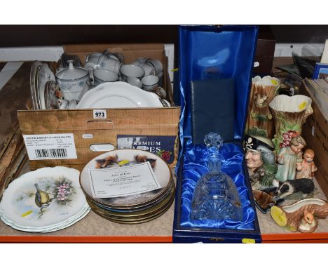 ONE BOX AND LOOSE CERAMICS AND GLASS to include four Royal Albert 'Woodland Birds Collection' plates, two Coalport 'Going Hom