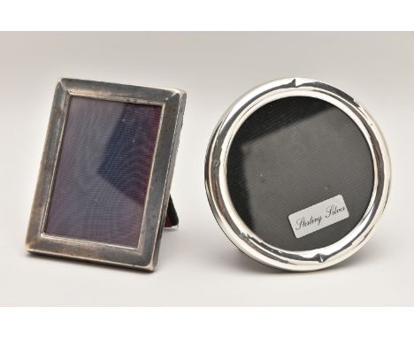 TWO SILVER PHOTO FRAMES, the first of a plain polished rectangular form, hallmarked 'Carr's of Sheffield Ltd' Sheffield, with