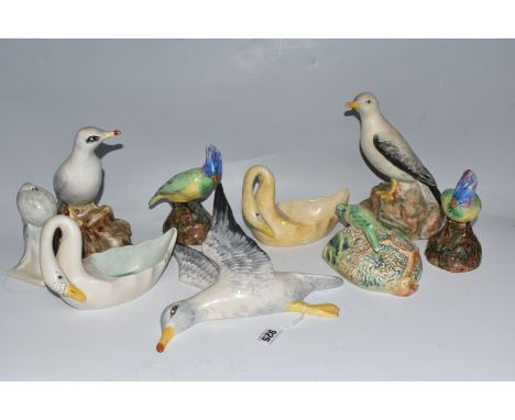 NINE PIECES OF BIRD THEMED RADFORD POTTERY, comprising two figures of seagulls (one has a tiny hairline on the foot rim), thr