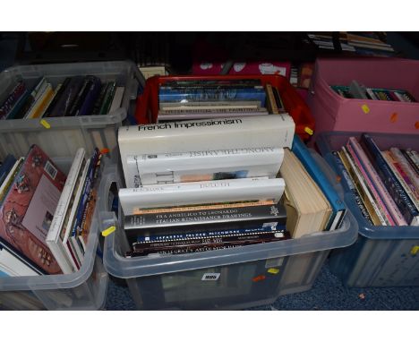 SIX BOXES OF ART AND TEXTILES BOOKS comprising approximately one hundred books to include themes quilting, embroidery, patchw