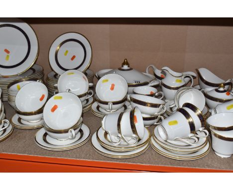 A ROYAL DOULTON 'HARLOW' PATTERN DINNER SERVICE, comprising two covered oval tureens, fourteen dinner plates, fourteen side p
