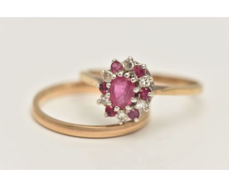 TWO RINGS, the first a thin 9ct gold polished band, approximate band width 1.9mm, hallmarked 9ct Birmingham, ring size J, tog