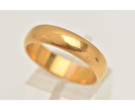 A 22CT GOLD BAND RING, polished band, approximate band width 5.4mm, hallmarked 22ct Birmingham, ring size leading edge S, app