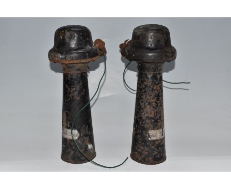 TWO LUCAS ALTO CAR HORNS, type HFII (2) (Condition Report: af, untested, some dents, rust and paint loss)