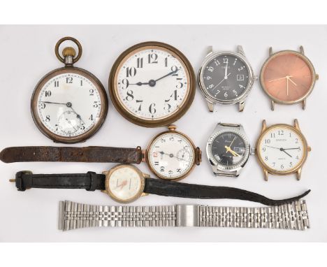 AN ASSORTMENT OF WATCHES, an early 20th century 'Waltham' rolled gold wristwatch, seven additional watches, names to include 